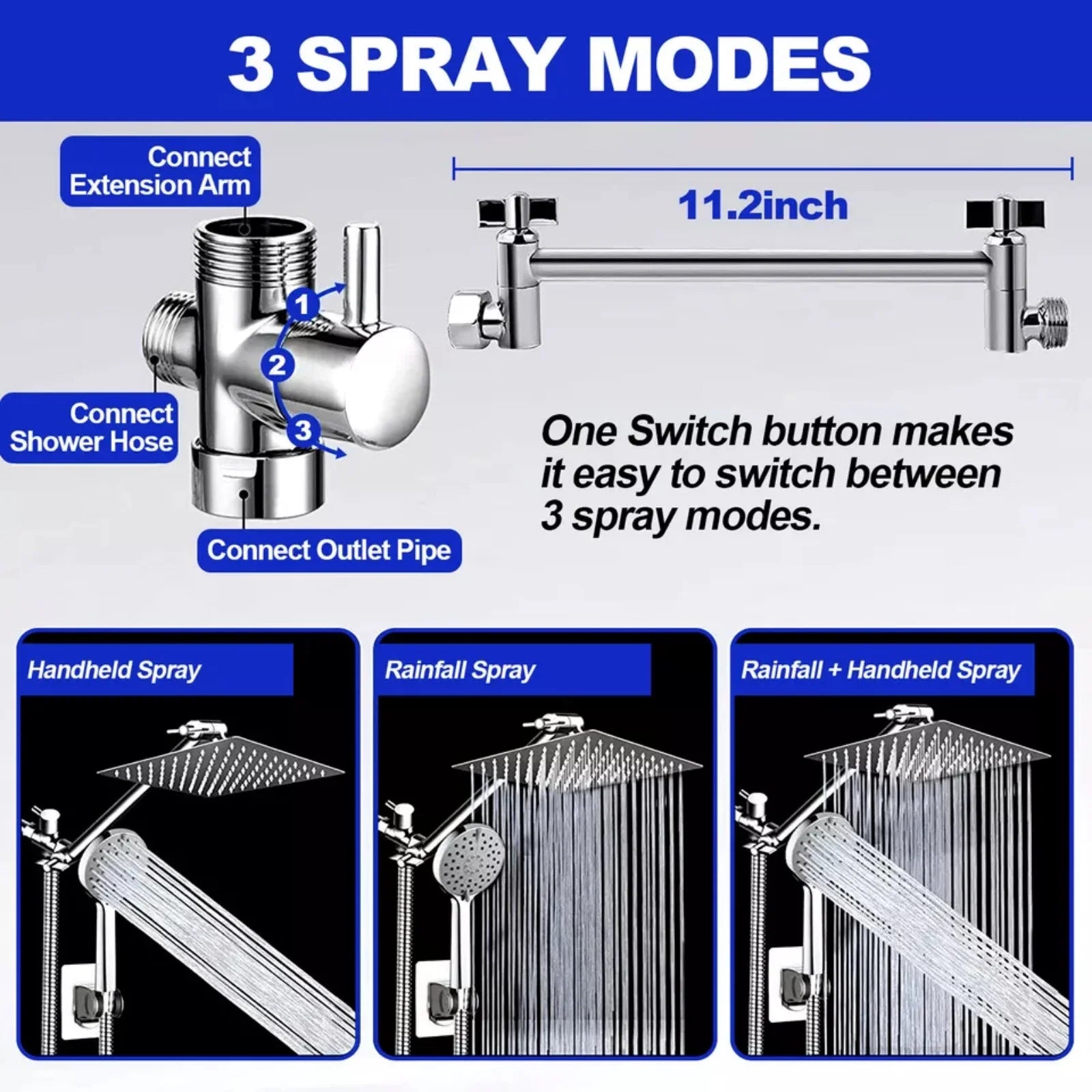 High Pressure 8 in Rain Shower Head & Handheld Spray Head Combo